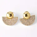 Elegant gold fan-shaped stud earring featuring white cubic zirconia in a semi-circle design - Micro Pave Fan Shaped Studs