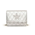 Silver quilted crossbody bag for kids with sparkling star detail and metal chain strap - Silver