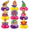 9-teiliges Set bunter Happy Diwali Tischdeko aus Wabenpapier für festliche Feierlichkeiten - Diwali-Waben-Tischdekorationen (Y-00293)