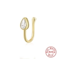 925 sterling silver gold nose cuff with water drop cubic zirconia on white background - Gold Water Drop
