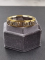 Italian style two-tone modular bracelet with horseshoe charm and blue stones - 0183-mijin-letter U Blue Stone Section 1