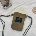 Olive green corduroy crossbody phone bag with trendy tri-color braided rope strap - Khaki (Dark Green Braided Rope)