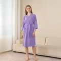Elegant purple waffle weave bath robe with tie waist and pockets for women - Light Purple (Women's Style)