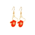 Detailed view of red Christmas mitten earrings with white snowflake patterns and gold edges - Red Snowflake Mitten