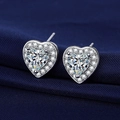 Exquisite silver heart-shaped stud earrings with sparkling halo zircon accents - Platinum Diamond Led-72