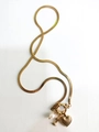 Gold flat snake chain necklace featuring a heart charm and a white round pearl - Letter I
