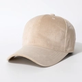 Side view of beige velvet baseball cap showing six-panel crown and stitched visor detail - One Size (Winter) / Beige (Short Velvet)