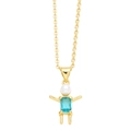 Collana dorata con ciondolo a forma di persona, testa di perla e gemma azzurra - Figura in Zirconia Blu / Blu