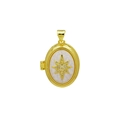 Detail showing 18K gold plated oval locket with star pattern and embedded small crystal - White Star Style Pendant Only (Without Chain) (DN251240-D)