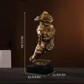 Abstract silence is gold thinker statue in antique gold finish with a black square base - Speak No Evil / Antique Bronze