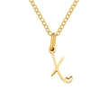 Gold plated stainless steel necklace featuring a cursive letter X pendant with heart detail - Letter X-Gold