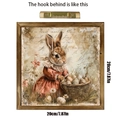 Easter rabbit wooden frame 20x20cm wall art decor with back hook and floral egg illustration - Wooden Easter Frame Decor Protecting The Eggs Rabbit