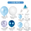 Blue and white latex balloon arch kit with 110 pieces including metallic and confetti balloons - Macaron Blue White Silver Sequins Style (Set 000)
