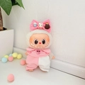 Pink and white doll outfit with a large bow featuring cute dessert accessories - Cute Pig Three-piece Set / First And Second Generation Keychains Are Compatible With La Cloth Dolls. Dolls Not Included.
