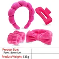 Hot pink sponge headband set with wrist washbands, claw clip and bow hair tie - 8-towel-made Rose Red Headband Five-piece Set