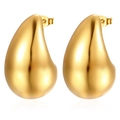 Pendientes de gota de acero inoxidable chapados en oro de 18K con acabado pulido suave - Dorado Grande (MS-195)