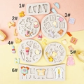 Baby themed silicone mold set for cake decorating featuring baby shoes and blocks - Grey 6-Piece Set / Gray