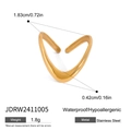 Golden V-shaped open stainless steel wave ring with dimensions and technical specifications - Gold V-Shape Wave Open Ring