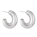 Minimalist silver chunky hollow hoop clip-on earrings in a thick C-shape design - Chunky Hoop Style (6052)