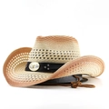 Cappello da cowboy in paglia stile bohémien con sfumature marroni e fibbia a testa di toro - M(56-58cm) / Sfumatura Beige Bruciato