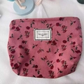 Pink corduroy makeup bag with red rose floral prints and Time To Party label - Large / Red Rose