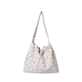 Bolso tote floral en blanco crema con flores púrpuras y cierre de cordón ajustable - Blanco Roto