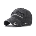 Distressed dark gray washed cotton baseball cap with New Orleans 3D embroidery detail - Adjustable / Black (Jazz)