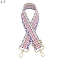 Close-up of geometric diamond woven strap with polished gold adjustable metal hooks - L-7 Purple Pink Light Green