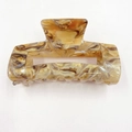 Large rectangle hair claw clip featuring beige and brown marble pattern in glossy acrylic - Beige Gold Marble (D20-2-11)