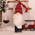 Christmas gnome wine bottle cover with red knit Nordic pattern hat and white fur beard - Deep Red Bottle Cap Style (G-JT47)