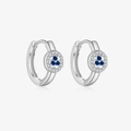 S925 silver hoop earrings with blue center stones and white diamond halo accents - Platinum (Earrings - Blue Stone)