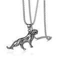 Macro shot of silver tiger pendant necklace with detailed vintage steel engravings - Leopard Silver Style