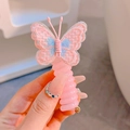 Pink spiral hair tie with embroidered butterfly detail for children and girls - Pink Butterfly/Pink Loop