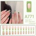 Set unghie finte nude e verde matcha stile French, forma ballerina lunga modello AL11 - Stile Francese Semplice Rosa Nude Verde Frutta (A771)