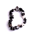 Handmade elastic bracelet featuring natural black and white zebra pattern stone chips - Black and White Zebra Stone