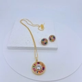 Set gioielli vintage dorati con pietre arcobaleno e gemme su base in pietra bianca - Set Collana e Orecchini (#1)