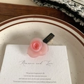 Close-up of pink acetate rose hair clip with golden France Handmade engraving - Pink