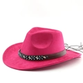 Dettaglio cappello da cowboy scamosciato rosa con perline etniche su fascia di cuoio - M (56-58cm) / Rosa Rossa