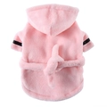 Soft pink plush pet bathrobe with hood and black stripe details for dogs and cats - S / Pink