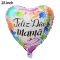 18 inch heart-shaped foil balloon with colorful ink splash and Feliz Día Mamá print - Spanish Mother's Day #Splatter Paint