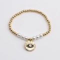 Pulsera elástica de cuentas doradas con perlas blancas y colgante corazón de ojo turco - Ojo Turco Redondo