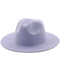 Detail shot of lavender woven straw fedora hat featuring breathable fiber texture - Sky Blue