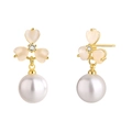 Eleganti orecchini dorati con pietre occhio di gatto rosa a cuore, zirconi e perle bianche - Rame Placcato Oro 18K / Oro