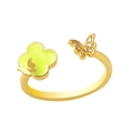 Vergoldeter Schmetterling Kleeblatt Ring mit grünem Emaille und funkelnden Zirkonia Steinen - Einstellbar Offen / Gelb