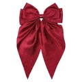 Barrette à nœud en satin rouge élégant avec strass brillants et longs rubans fluides - Rouge
