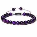Adjustable 8mm purple tiger eye beaded bracelet with black woven cord and silk luster - Adjustable / 6mm Purple Tiger Eye