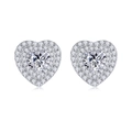 Orecchini a lobo in argento con moissanite a cuore da 1ct e doppia corona di zirconi - 1 paio (0,5 carati per lato) / Argento