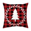 Christmas red and black plaid pillowcase featuring a white Christmas tree and wreath - Red Black Plaid White Tree Wreath