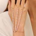 Elegant gold pearl finger bracelet with triple rings and slave chain for women - 17kc Gold 1330