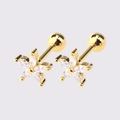 Elegant gold flower stud earrings with five petal-shaped marquise zircons and ball back - Gold Five-Petal Flower